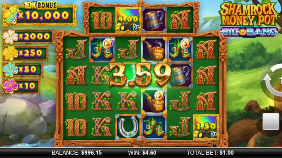 Shamrock Money Pot Big Bang স্লট গেমের ইন্টারফেস